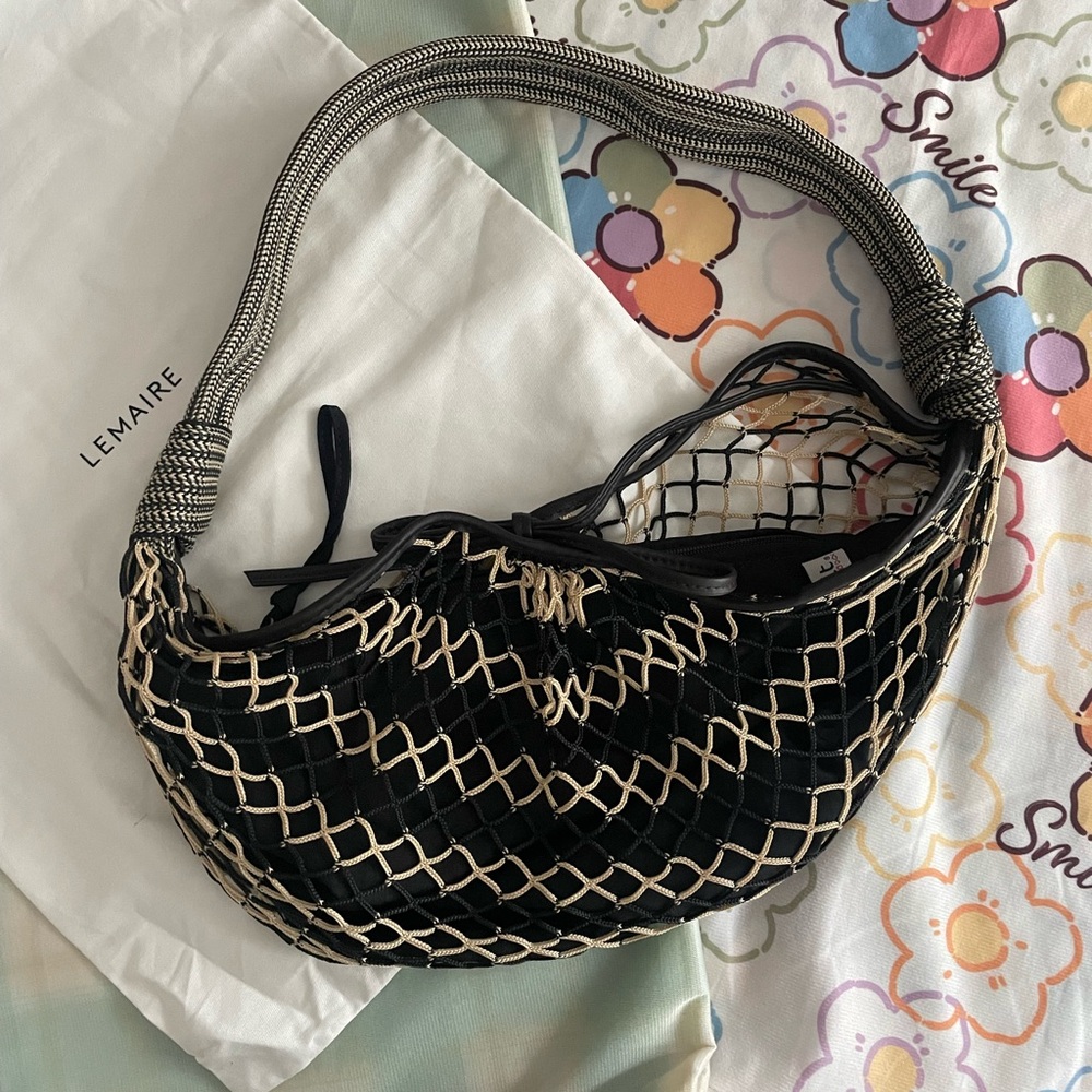 Lemaire Black Hobo with Beige Net Overlay